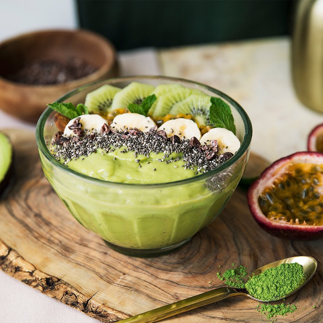 Matcha pudding in a bowl