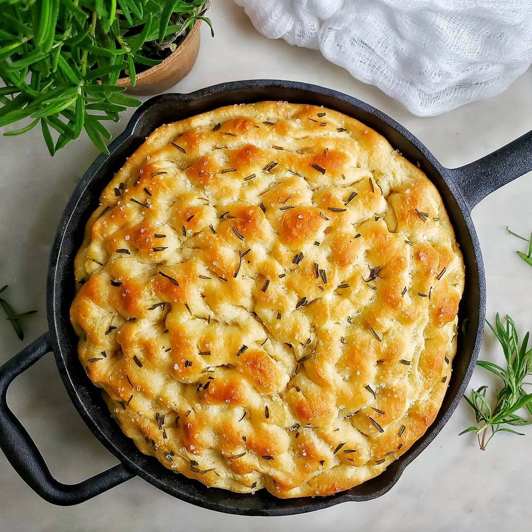 Focaccia bread in a pan