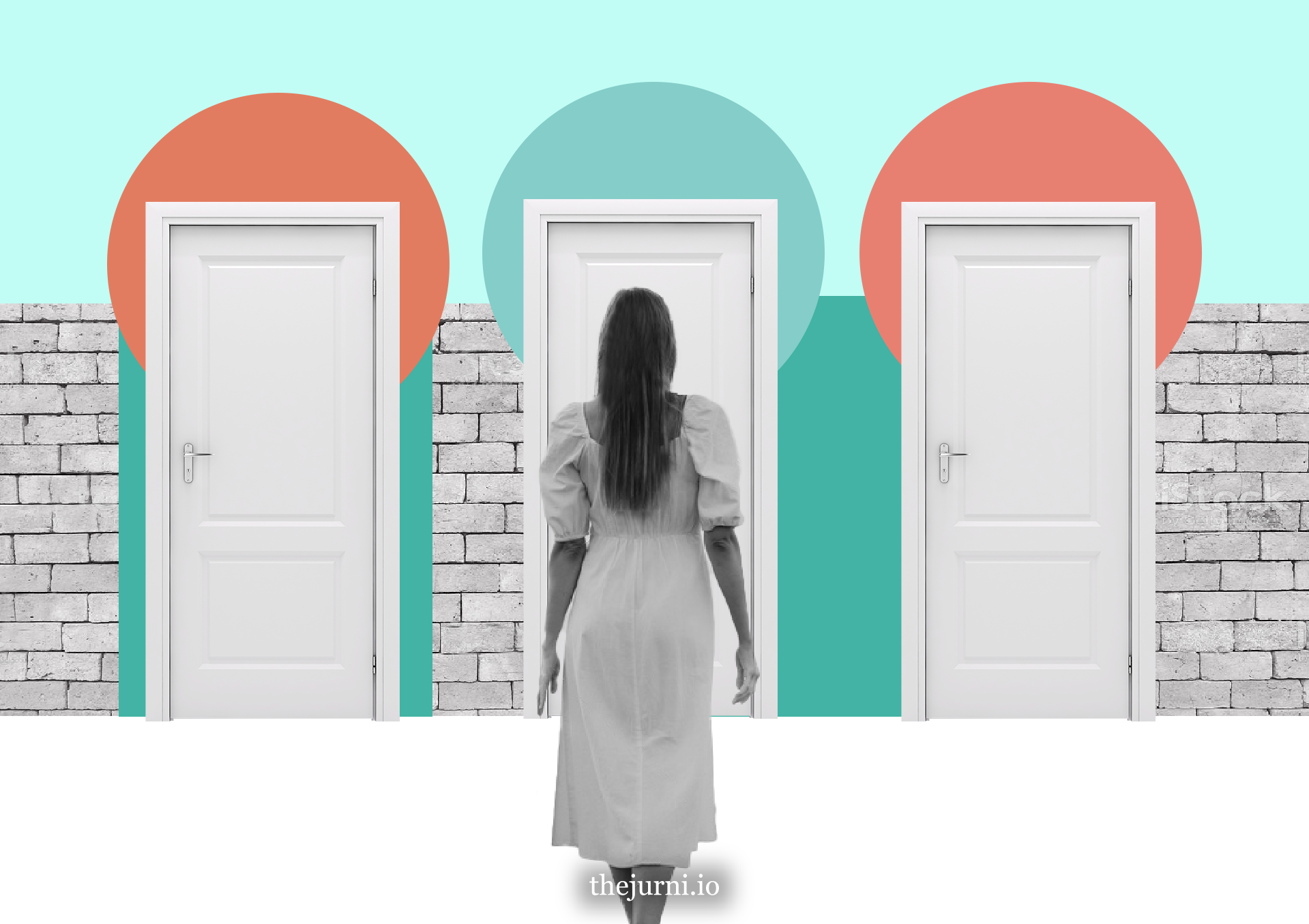 Woman standing in front of three doors