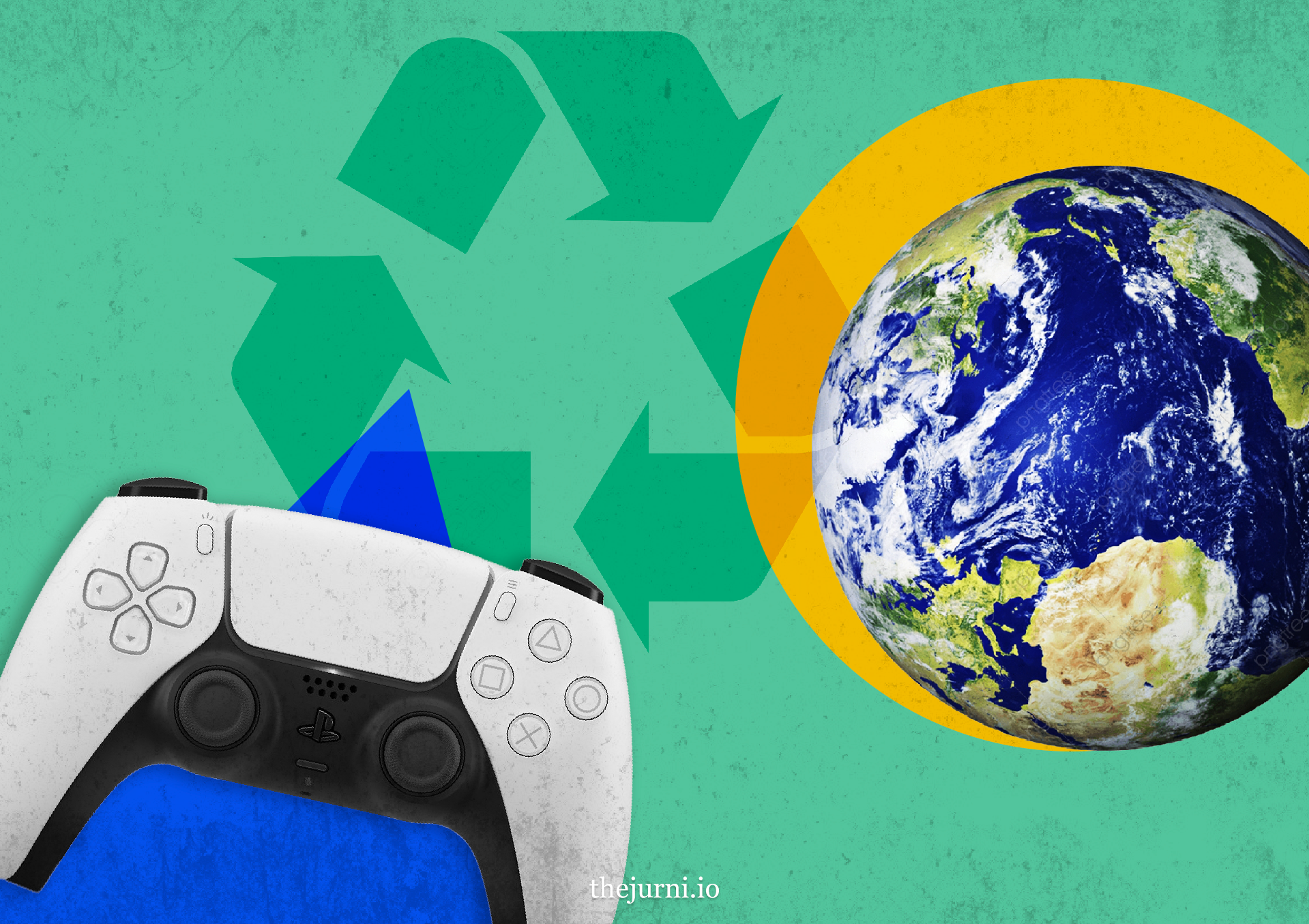 Earth, recycle sign, and a gaming console