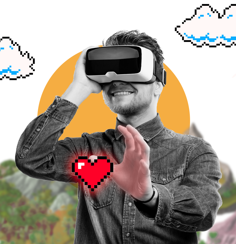 a man seeking love, with VR goggles on