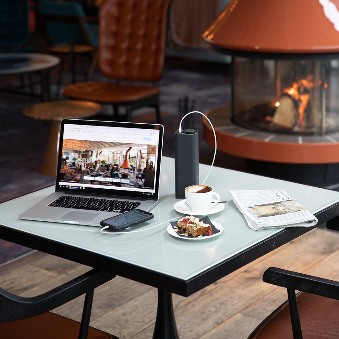 laptop on a hotel desk