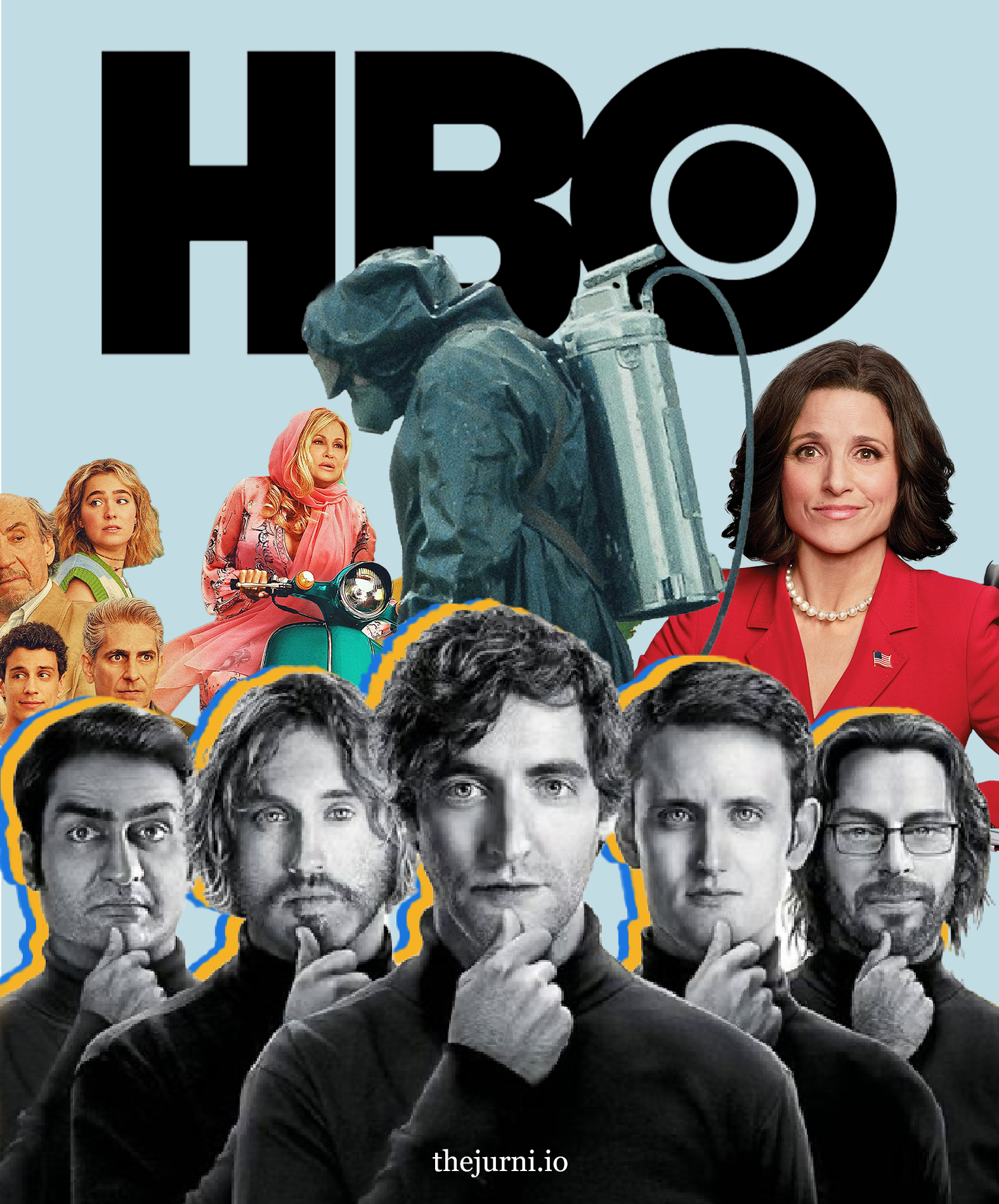 collage of HBO show characters