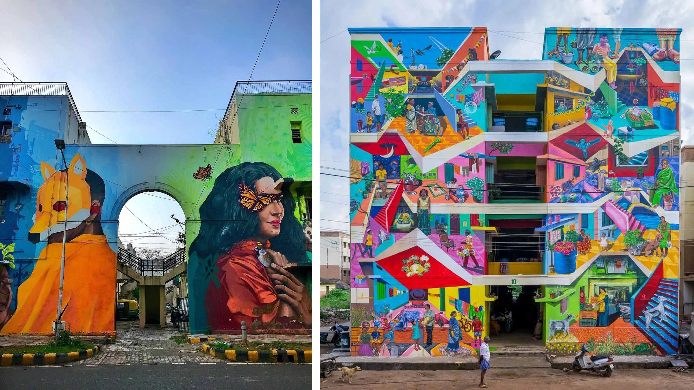 A collage of the street artworks in India